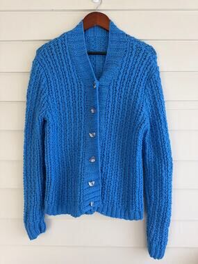 Handmade Cornflower Blue Cardigan Paisley Buttons Hippie Boho Festival Sweater